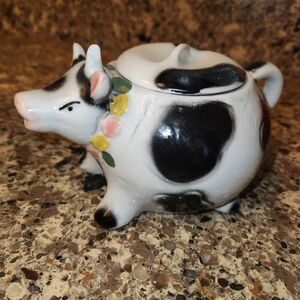 Hand-Painted Black and White Ceramic Milk Pour Cow